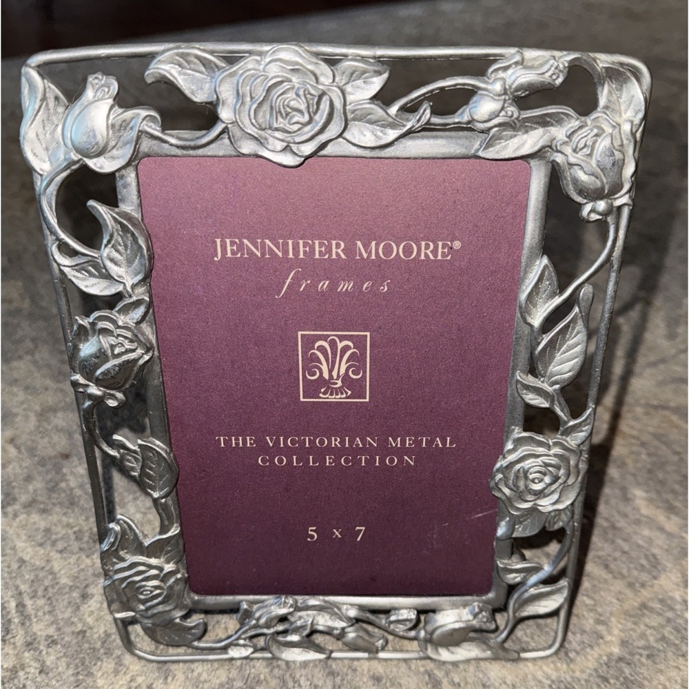 Vintage Jennifer Moore 5 X 7 Pewter Picture Frame Metal Roses Victorian Style